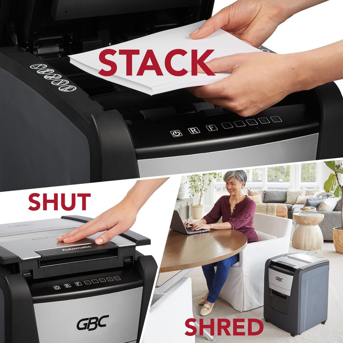 GBC Paper Shredder, Auto Feed+, 300 Sheet Capacity, Super Cross-Cut, Office Shredder, 300X (WSM1757608)