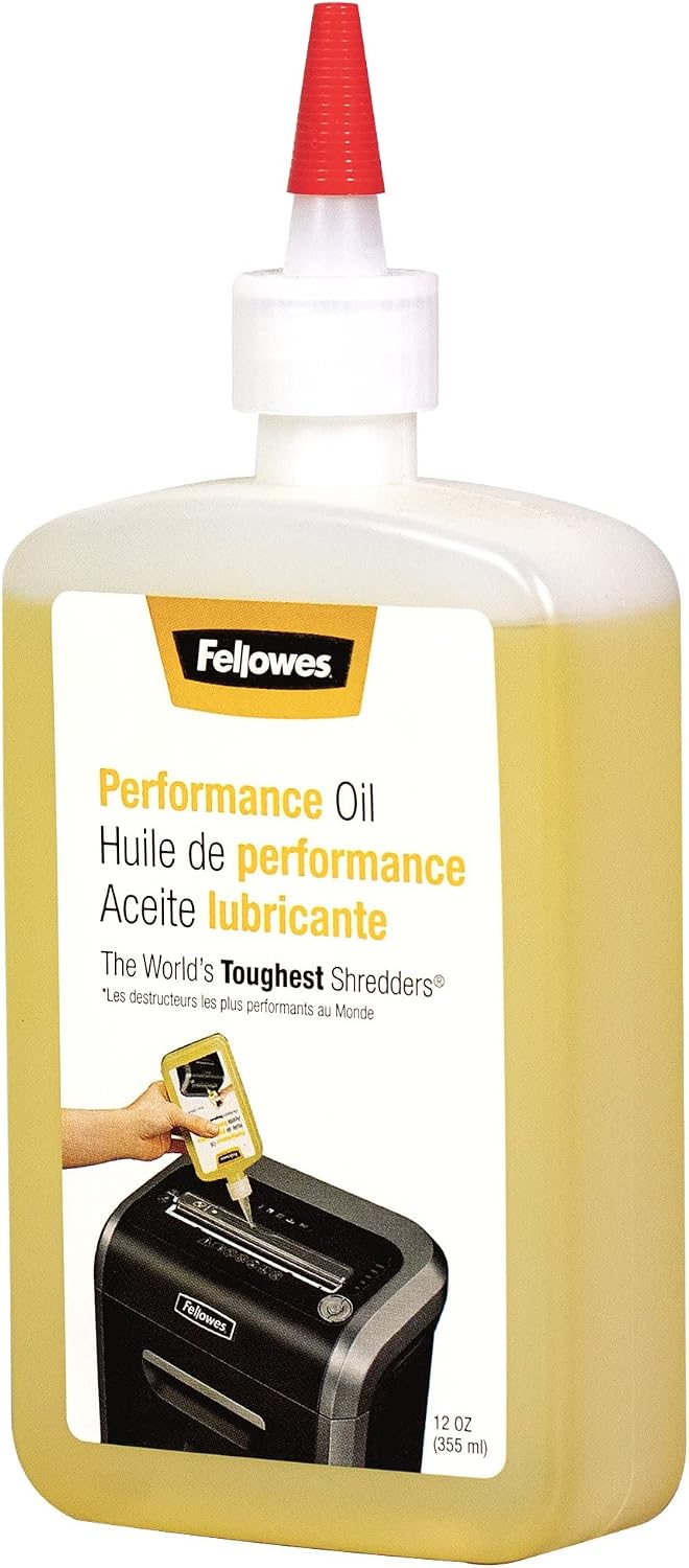 Fellowes 12C15 12 Sheet Cross-Cut Paper Shredder for Home and Office with Safety Lock & Powershred Performance Shredder Oil, 12 oz. Extended Nozzle Bottle (35250)