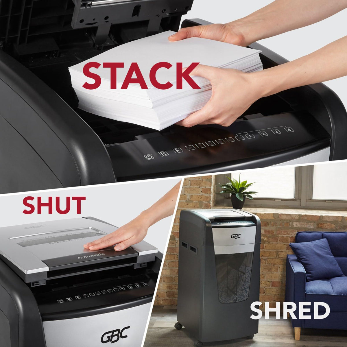 GBC Paper Shredder, Auto Feed+, 300 Sheet Capacity, Super Cross-Cut, Office Shredder, 300X (WSM1757608)