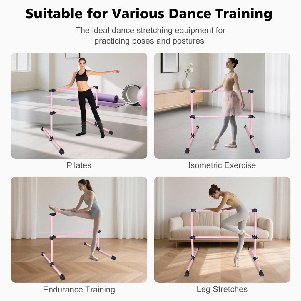 4FT/6FT Height Adjustable Double Ballet Barre, Freestanding Portable Stretching Dance Bar for Home, Heavy Duty Exercise Equipment for Kids & Adults with Anti-Slip Rubber Pads