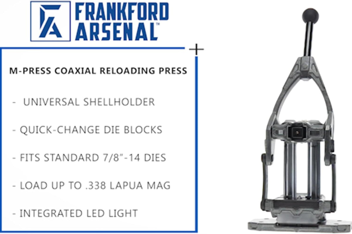 Frankford Arsenal M-Press Coaxial Reloading Press and Die Blocks with Heavy-Duty Design, Adjustable Alignment, for Reloading and Gunsmithing