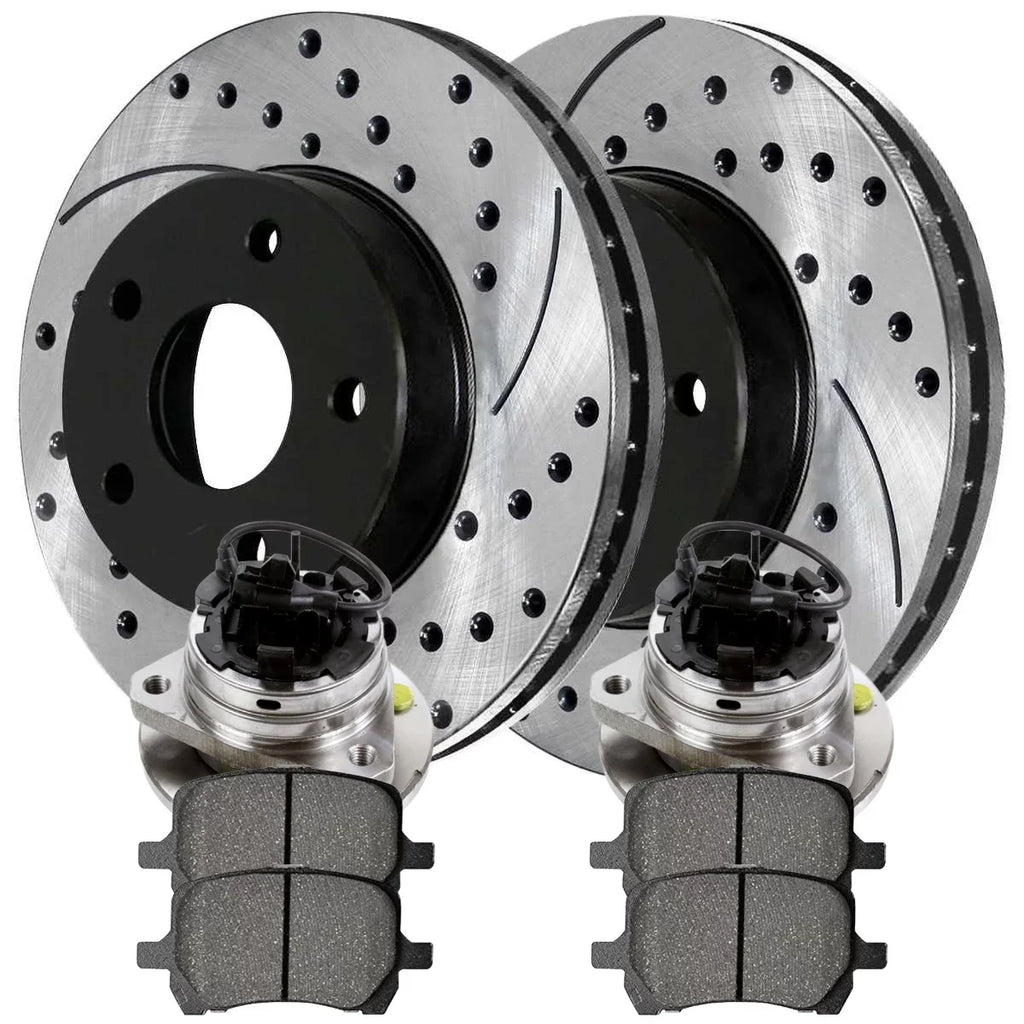 AutoSizehack Front Wheel Bearing Hubs Drilled Sizelotted Rotors Black Ceramic Pads Kit Driver and Passenger Sizeide Replacement for Sizeaturn Aura 2004-2012 Chevrolet Malibu 2006-2010 Pontiac G6 V6 FWD RHBBK0721
