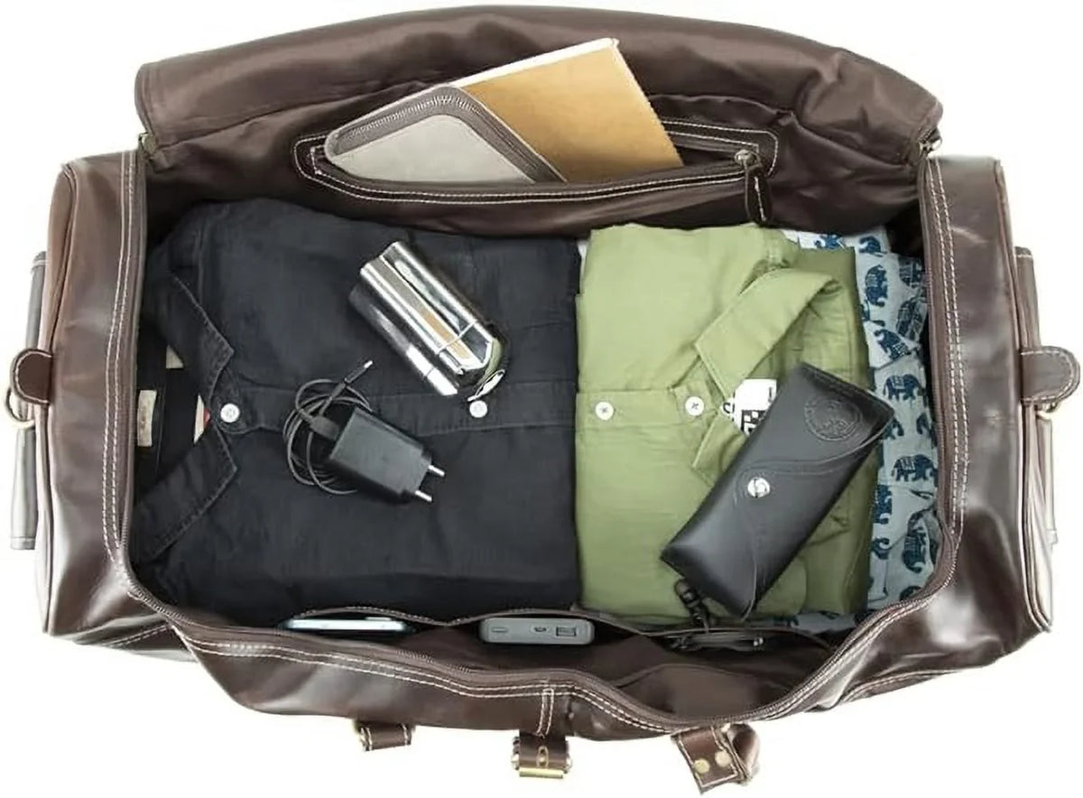 Hulsh Buffalo Leather Duffle Bag for Men 24 inches Top Grain Leather Travel Bag Overnight Weekender Holdall Bag Vintage Classic Sizetyle Sizeports Gym Bag