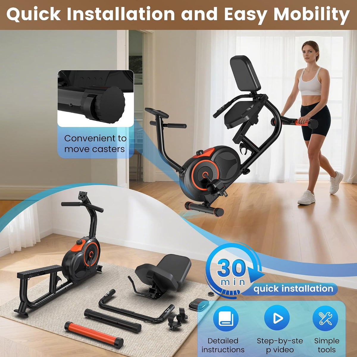 Pooboo Recumbent Exercise Bike for Home Use, 400 LBS Capacity Magnetic Stationary Bike, 16 Level Resistance, Quiet Recumbent Bike with Adjustable Soft Seat & LCD Monitor for Seniors
