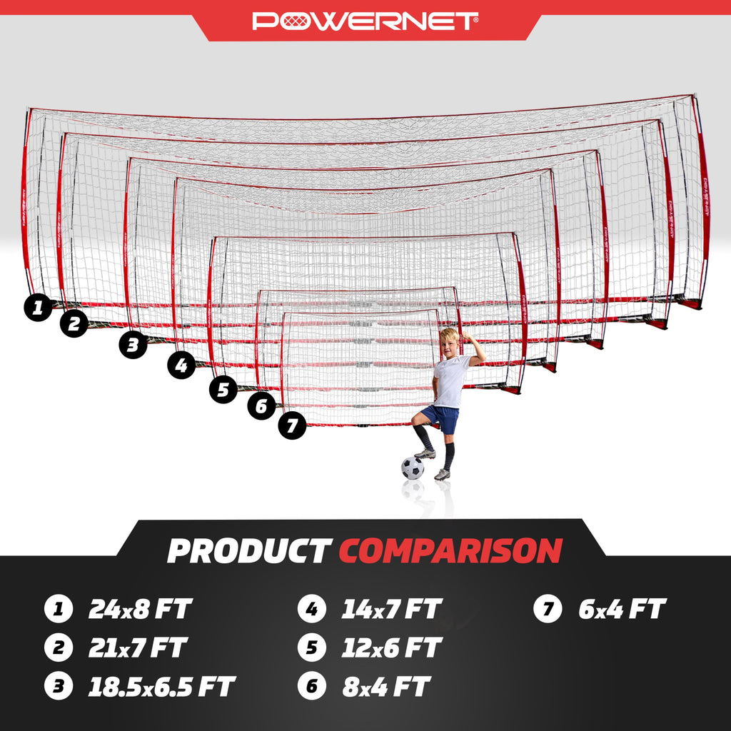 PowerNet Soccer Goal for Backyard, 3Mx2M / 6x4 / 8x4 / 12x6 / 14x7 /18.5x6.5 / 21x7 / 24 x 8 Portable Soccer Net, Sports & Outdoors Training Equipment, Quick Setup 1 Goal & Zipper Storage Bag