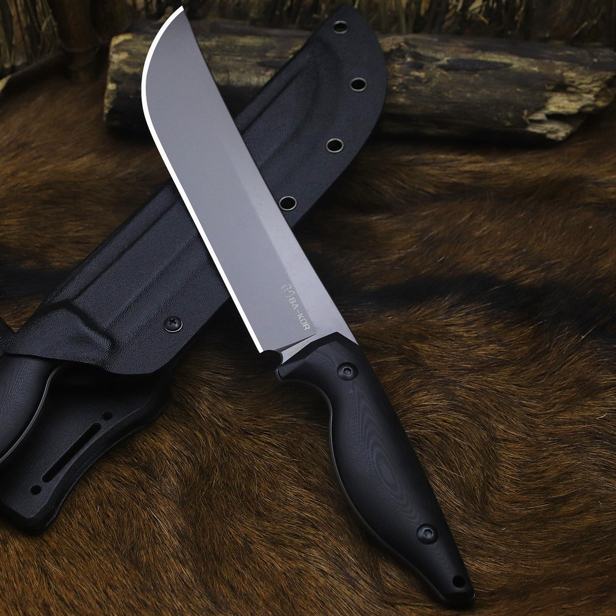 BA-KOR 5MM (9CR18MOV) steel 12.8'' full tang Hunting knife +K sheathing &5.9" cerium igniter can be used outdoors for outdoor hunting, camping, obstacle clearing, wood chopping, BBQ, fishing, kitchen cutting, EDC tools, gifts (G10 Black-C, Inches, 12.8)