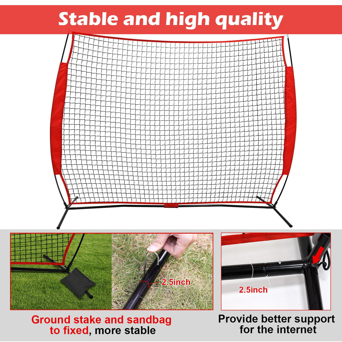6x7/7x7/16x10/20x10ft Baseball Bating Net,Fix Ball Stop Net by Spike&2 Sandbag,Sports Net Barrier with Handbag,Lacrosse Net Backstop for Basketball,Softball,Baseball Net Barrier for Backyard