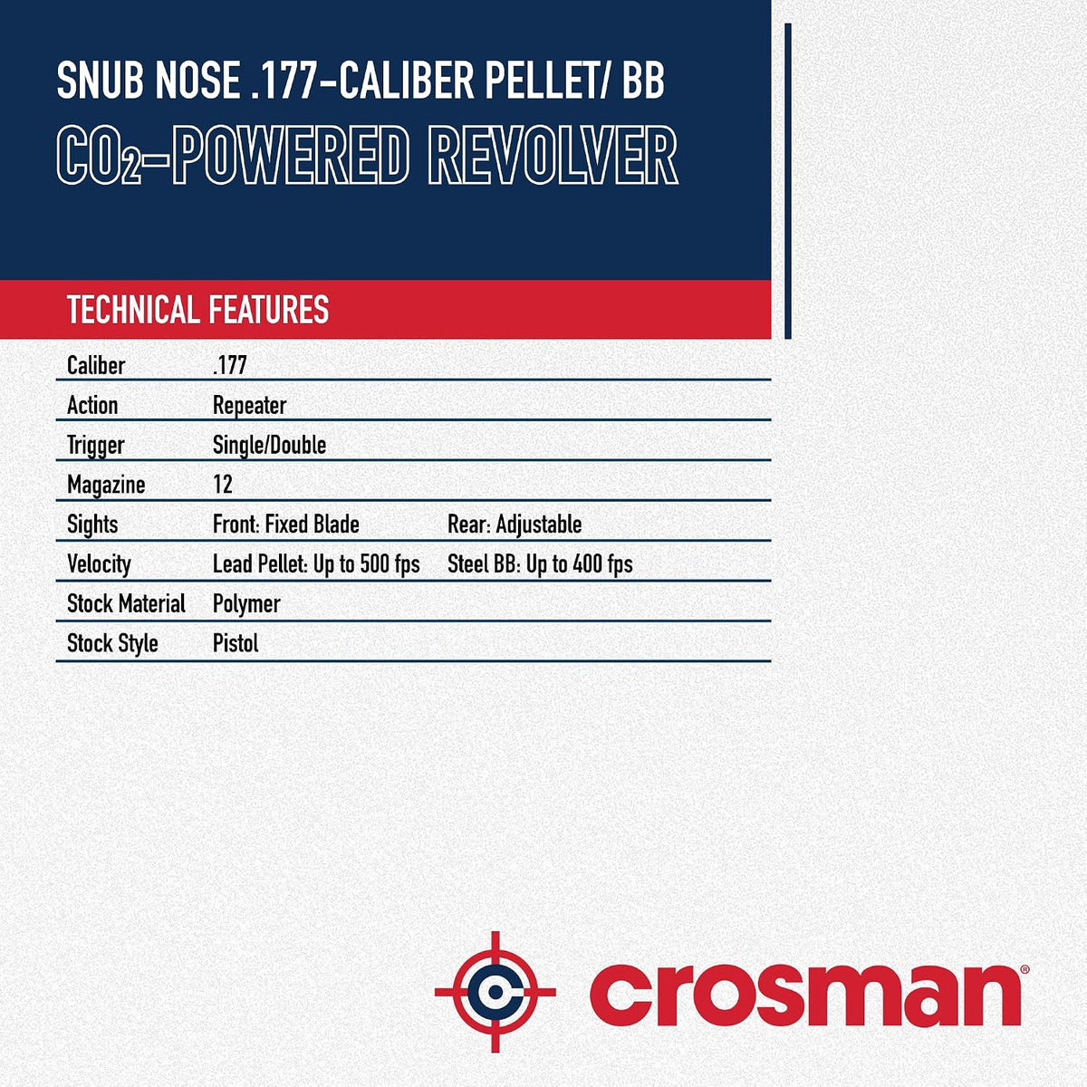 Crosman SNR357 Snub Nose .177-Caliber Pellet/BB CO2-Powered Revolver