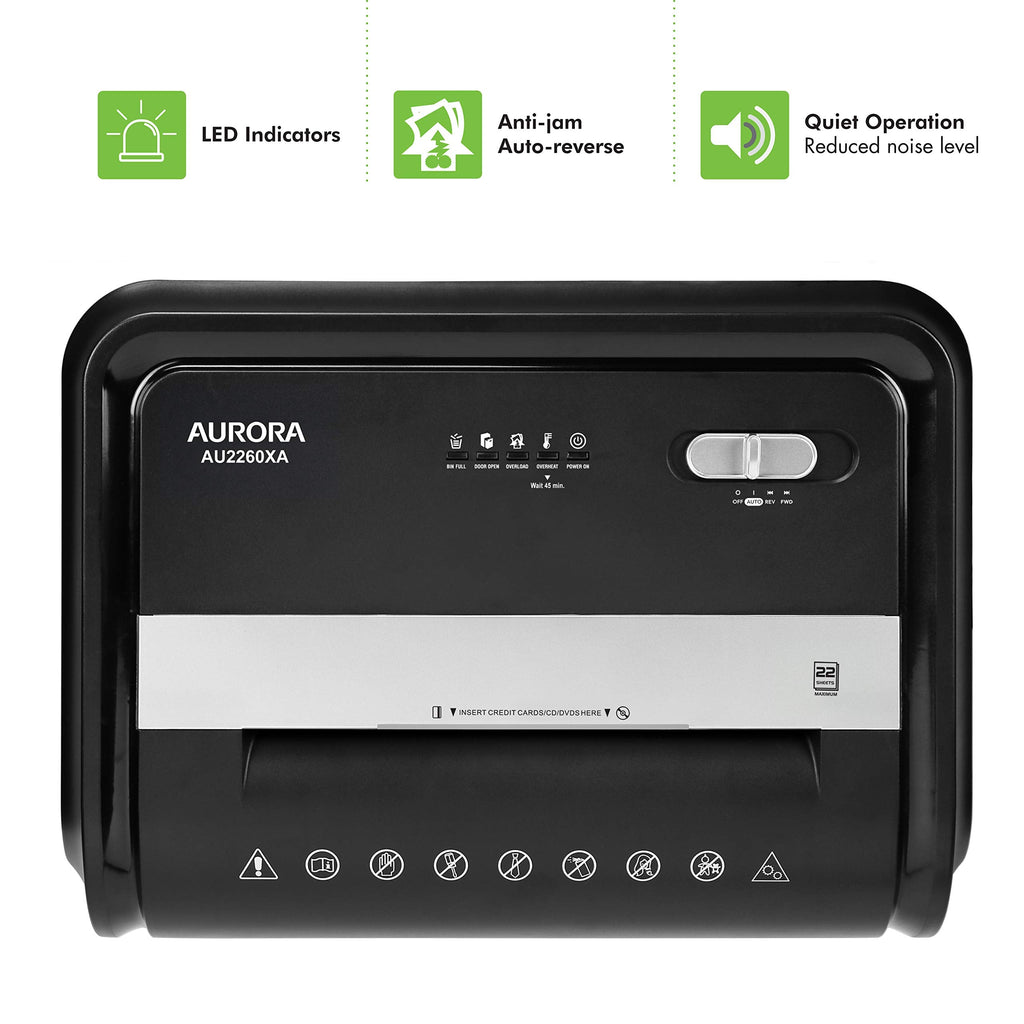 Aurora Anti-Jam 12-Sheet Cross-Cut Paper/CD and Credit Card Shredder with 4 Gallon Pullout Basket/Security Level P-4