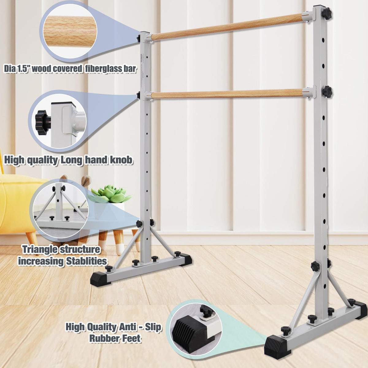 FC FUNCHEER Adjustable Ballet Barre,Portable Dance bar,Fitness Equipment for Dance & Balance Excercise,Super Sturdy for Balance Workout,Weight Limit 250 LBS