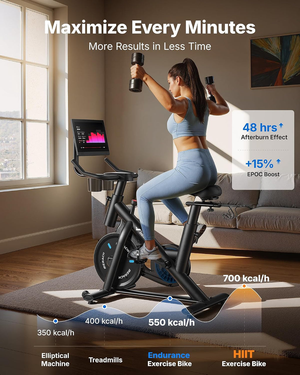 MERACH Exercise Bike with Screen, Rotatable HD Display, Magnetic Resistance