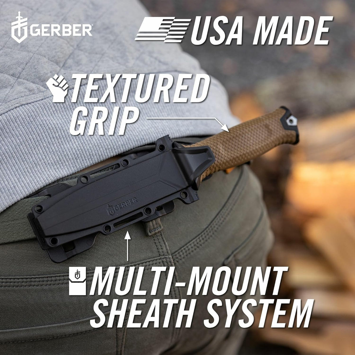 Gerber Gear StrongArm - Fixed Blade, Full Tang Knife - Camping Knife with Multiple Carry Options - Made in USA - Black, Serrated Edge