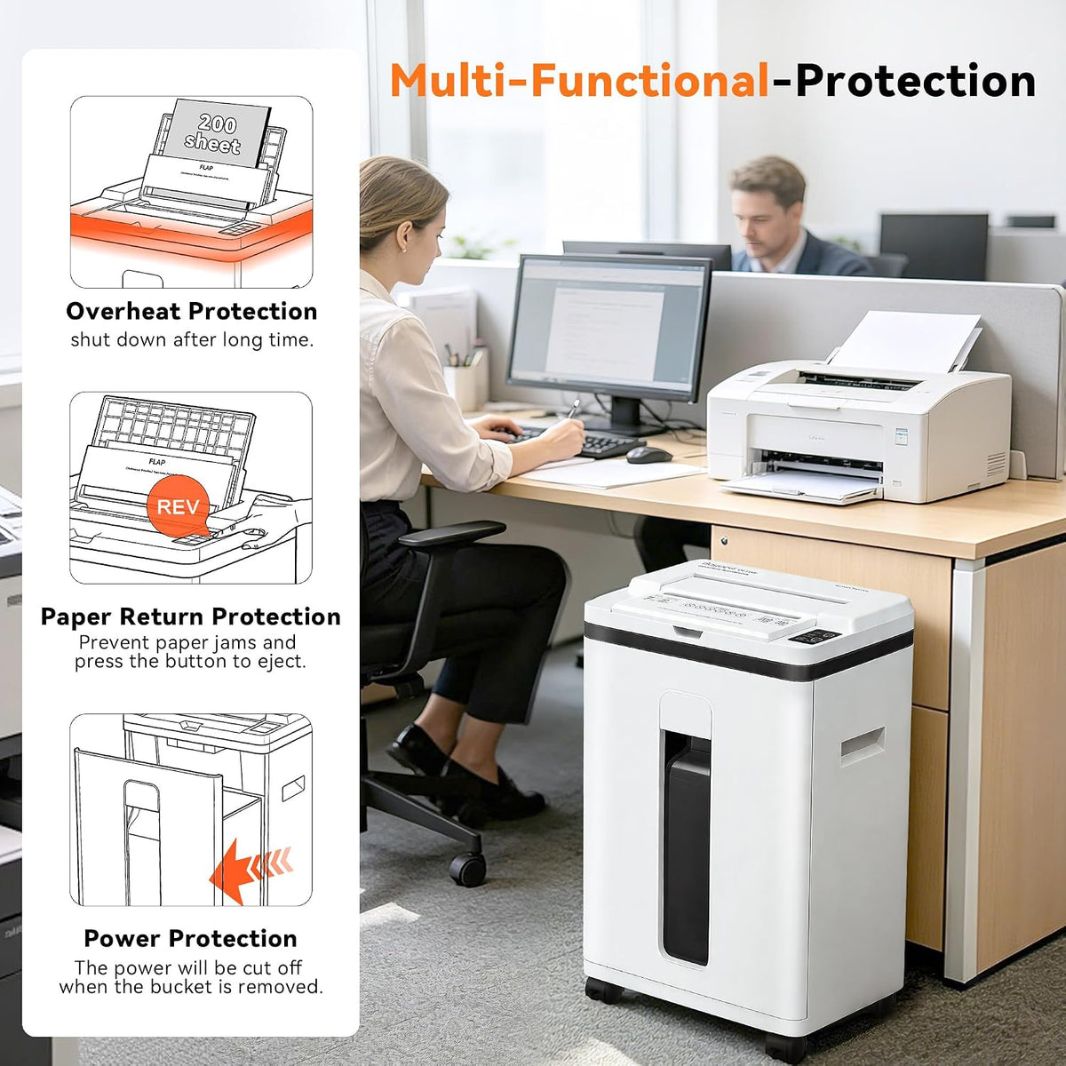 Paper Shredder 200-Sheet Auto Feed, Touchscreen Heavy Duty Shredders, 40 Min Non-Stop, P-5 Ultra Security Shredder for Home Office, Micro Cut with Wheels, 5.8 Gal Bin, <60 dB(OL288)