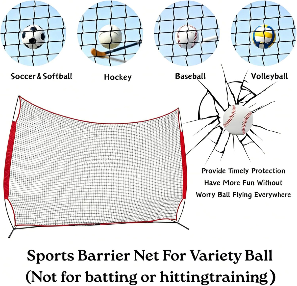 16x10FT Barricade Backstop Net â Heavy Duty All-Ball Sports Barrier Netting, Portable Lacrosse Backstop Net with Carry Bag