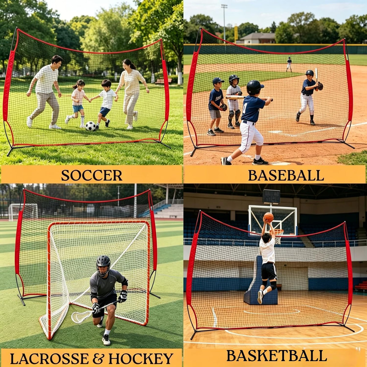 16x10FT Barricade Backstop Net â Heavy Duty All-Ball Sports Barrier Netting, Portable Lacrosse Backstop Net with Carry Bag