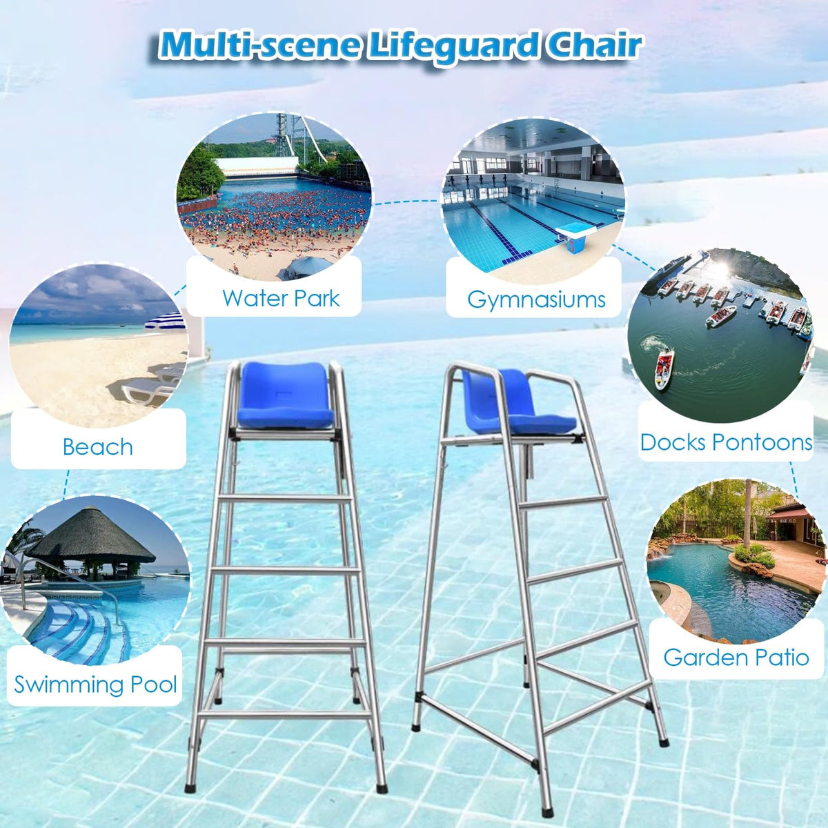 Heavy-Duty Rustproof Stainless Steel Lifeguard Chair - Durable Referee Stand for Pools, Water Parks & Lakes - Essential Lifeguard Equipment for Safety Use(72x82x120cm/28.3x32.3x47.2inch)