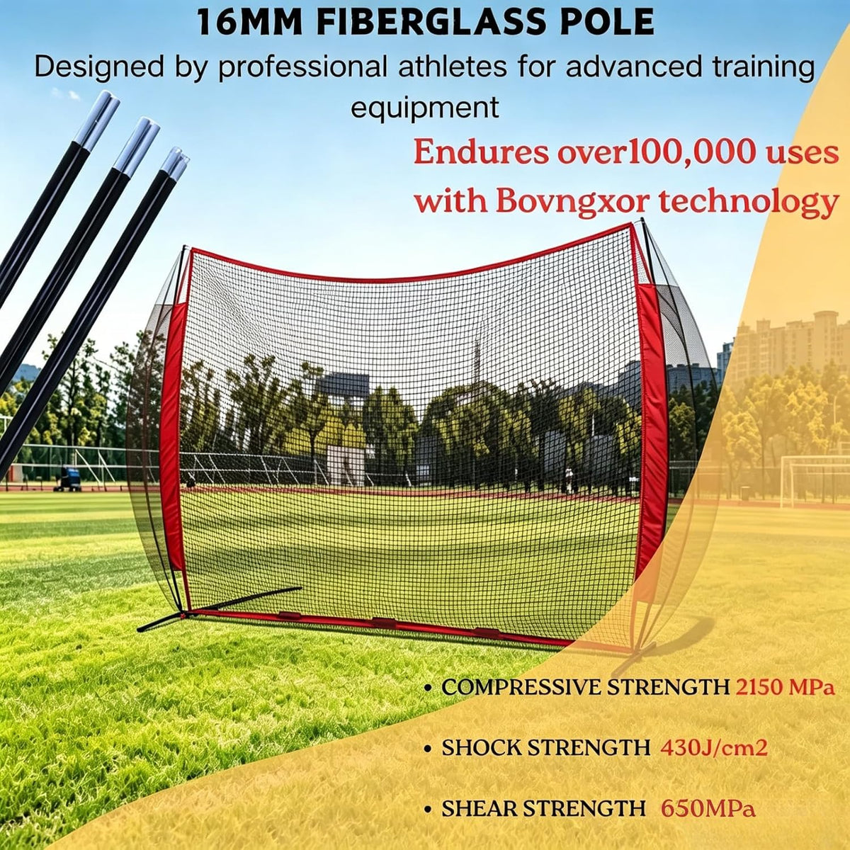 16x10FT Barricade Backstop Net â Heavy Duty All-Ball Sports Barrier Netting, Portable Lacrosse Backstop Net with Carry Bag