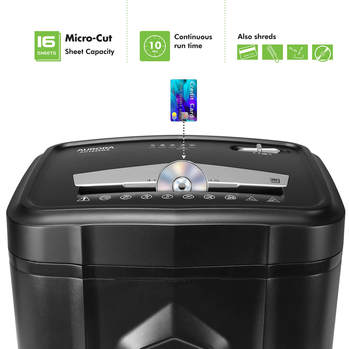 Aurora AU1225MA High-Security 12-Sheet Micro-Cut Paper and CD/Credit Card Shredder/ 5-Gallon Pullout Basket/40 Minutes Run Time