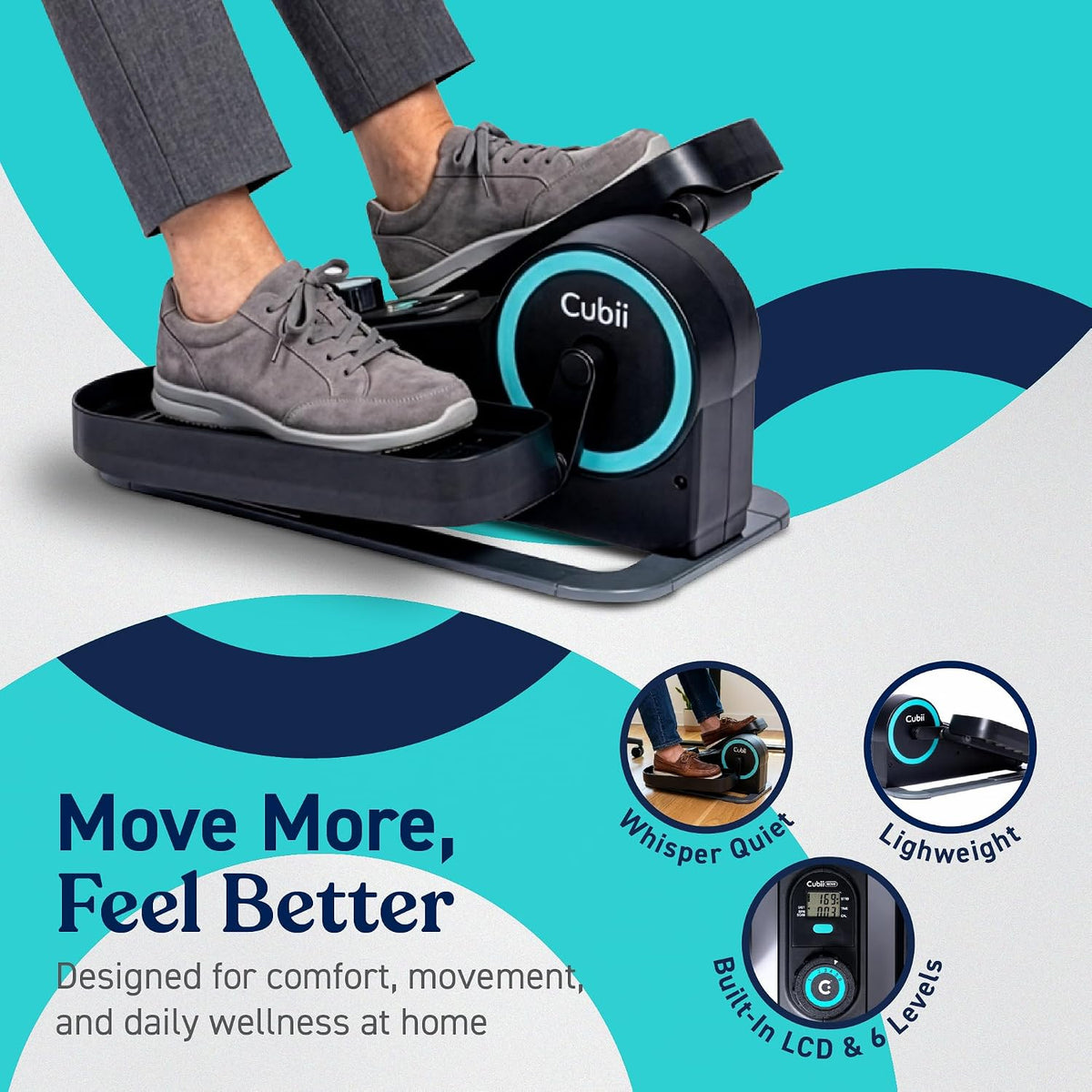 Cubii Move Under Desk Elliptical Bike Exerciser, Leg Exercise Machine, Aqua
