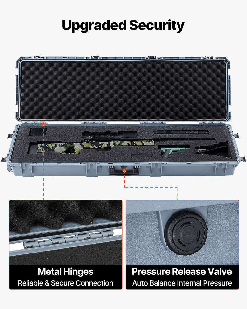 VEVOR Rifle Case, Rifle Hard Case with 4 Layers Fully-protective Foams, Lockable Hard Gun Case with Wheels, IP67 Waterproof & Crushproof, for Rifles or Shotguns