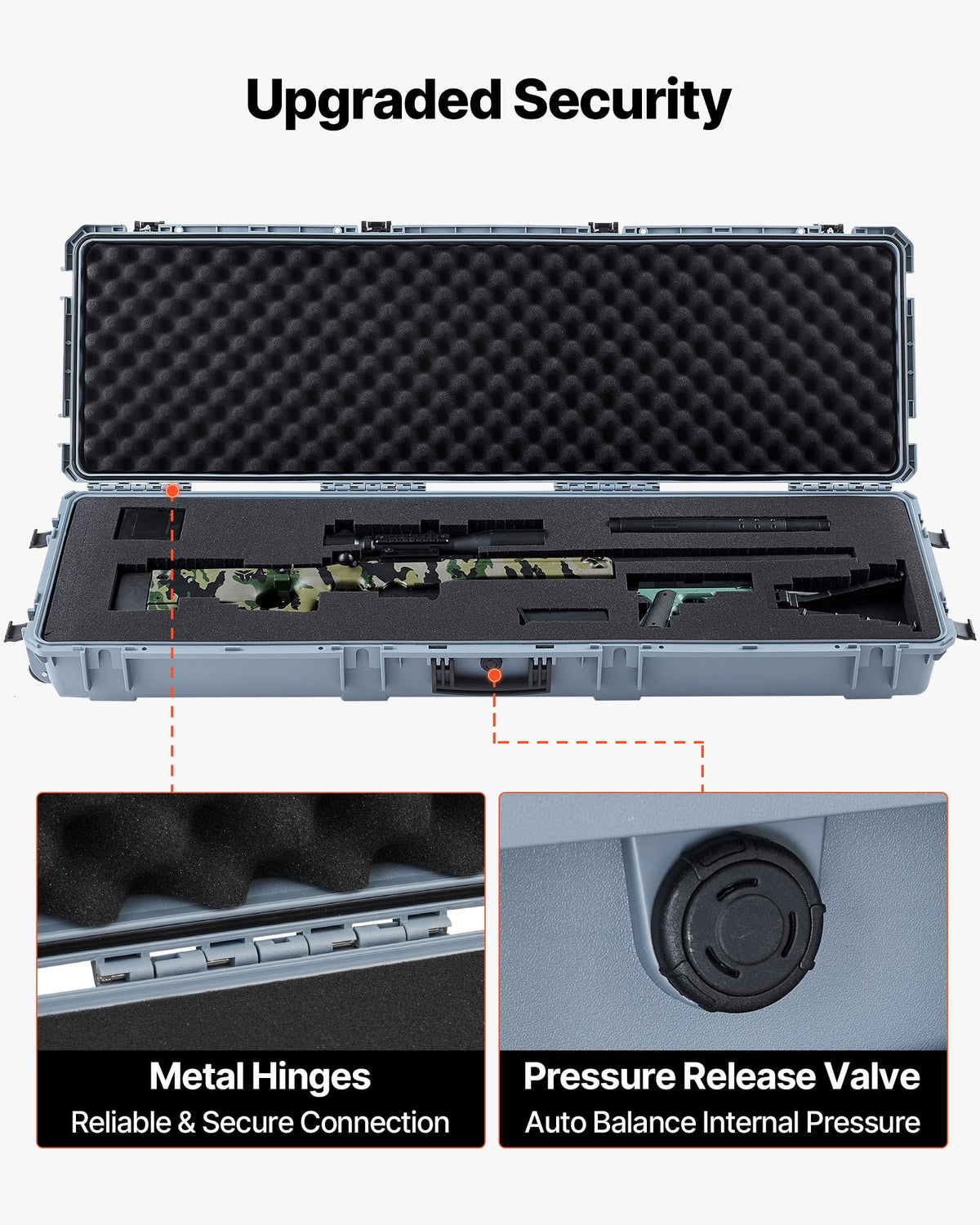VEVOR Rifle Case, Rifle Hard Case with 4 Layers Fully-protective Foams, Lockable Hard Gun Case with Wheels, IP67 Waterproof & Crushproof, for Rifles or Shotguns