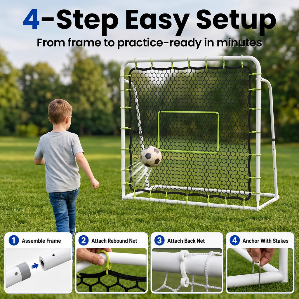 Soccer Rebounder Net, 2-in-1 Soccer Goal & Trainer, 5 Adjustable Angles