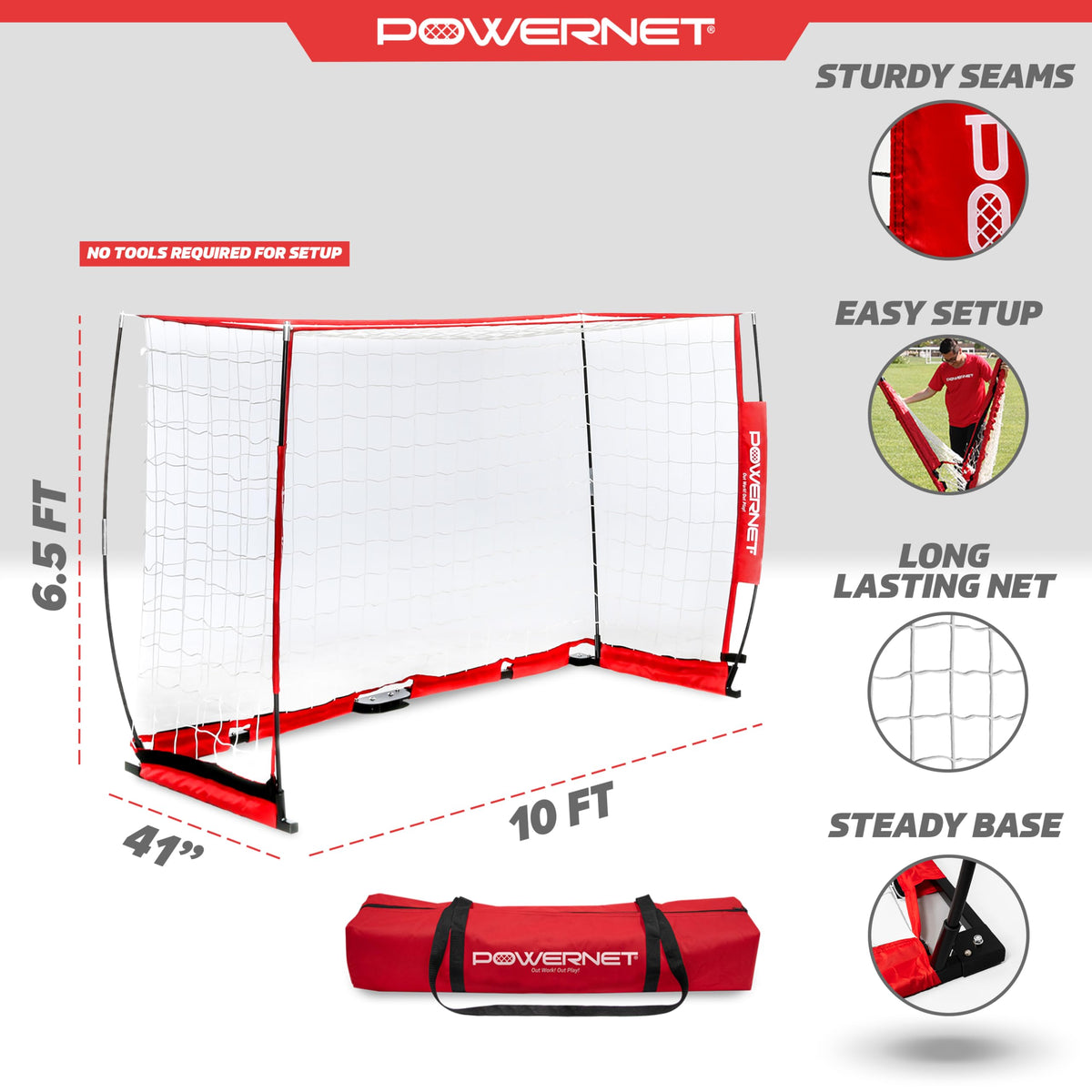 PowerNet Soccer Goal for Backyard, 3Mx2M / 6x4 / 8x4 / 12x6 / 14x7 /18.5x6.5 / 21x7 / 24 x 8 Portable Soccer Net, Sports & Outdoors Training Equipment, Quick Setup 1 Goal & Zipper Storage Bag