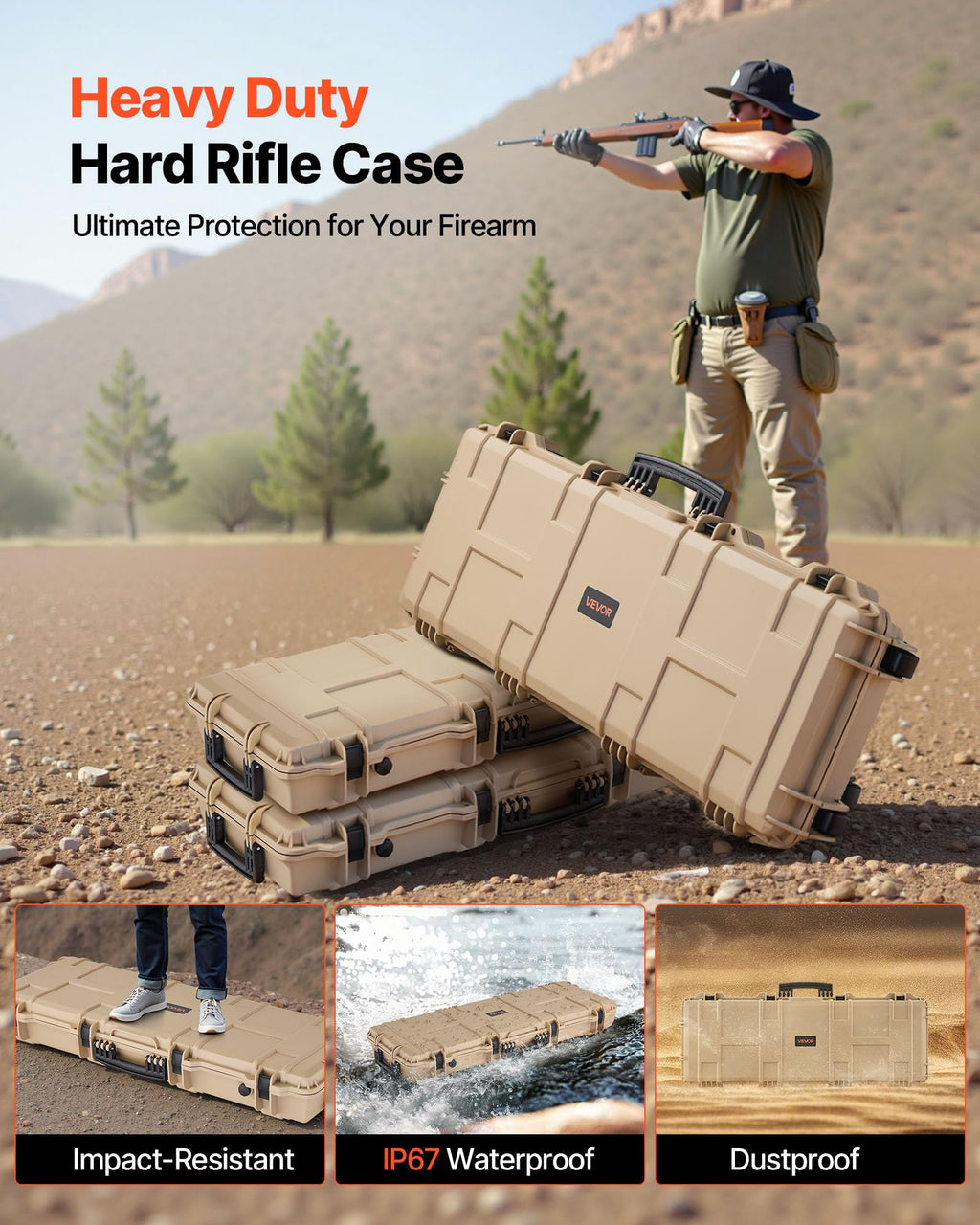 VEVOR Rifle Case, Rifle Hard Case with 4 Layers Fully-protective Foams, Lockable Hard Gun Case with Wheels, IP67 Waterproof & Crushproof, for Rifles or Shotguns
