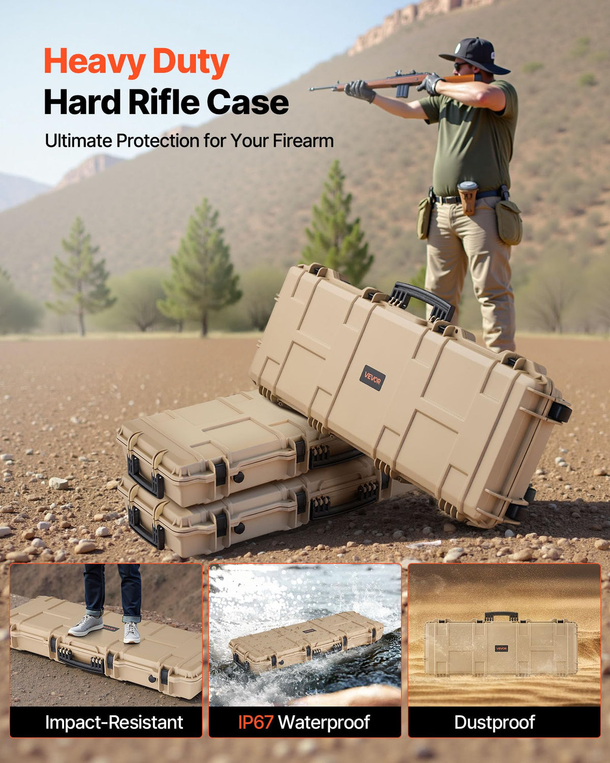 VEVOR Rifle Case, Rifle Hard Case with 4 Layers Fully-protective Foams, Lockable Hard Gun Case with Wheels, IP67 Waterproof & Crushproof, for Rifles or Shotguns