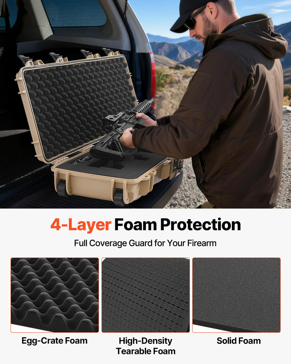 VEVOR Rifle Case, Rifle Hard Case with 4 Layers Fully-protective Foams, Lockable Hard Gun Case with Wheels, IP67 Waterproof & Crushproof, for Rifles or Shotguns