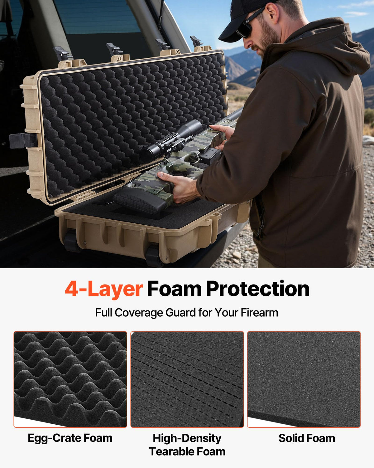 VEVOR Rifle Case, Rifle Hard Case with 4 Layers Fully-protective Foams, Lockable Hard Gun Case with Wheels, IP67 Waterproof & Crushproof, for Rifles or Shotguns