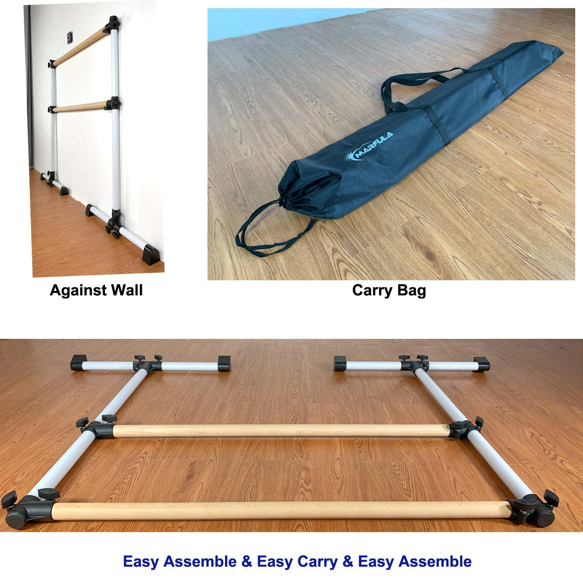 MARFULA 4Ft Portable Wood Ballet Barre Ballet Bar Dance Bar with Carry Bag