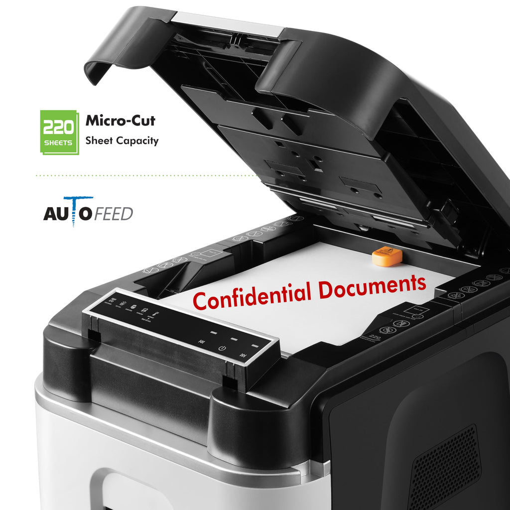 Aurora High Security AU110MB 110-Sheet Auto Feed Micro-Cut Paper and Credit Card Shredder with 4 Gallon Pullout Basket / 30 Minutes/Security Level P-4 (White/Black)