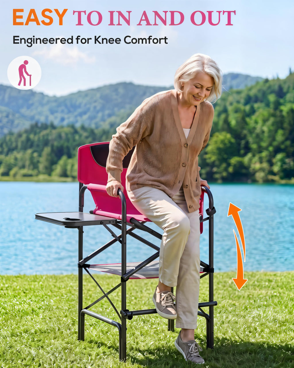 Aluminum Tall Camping Directors Chair 30.7" Seat Height, 400lbs Load