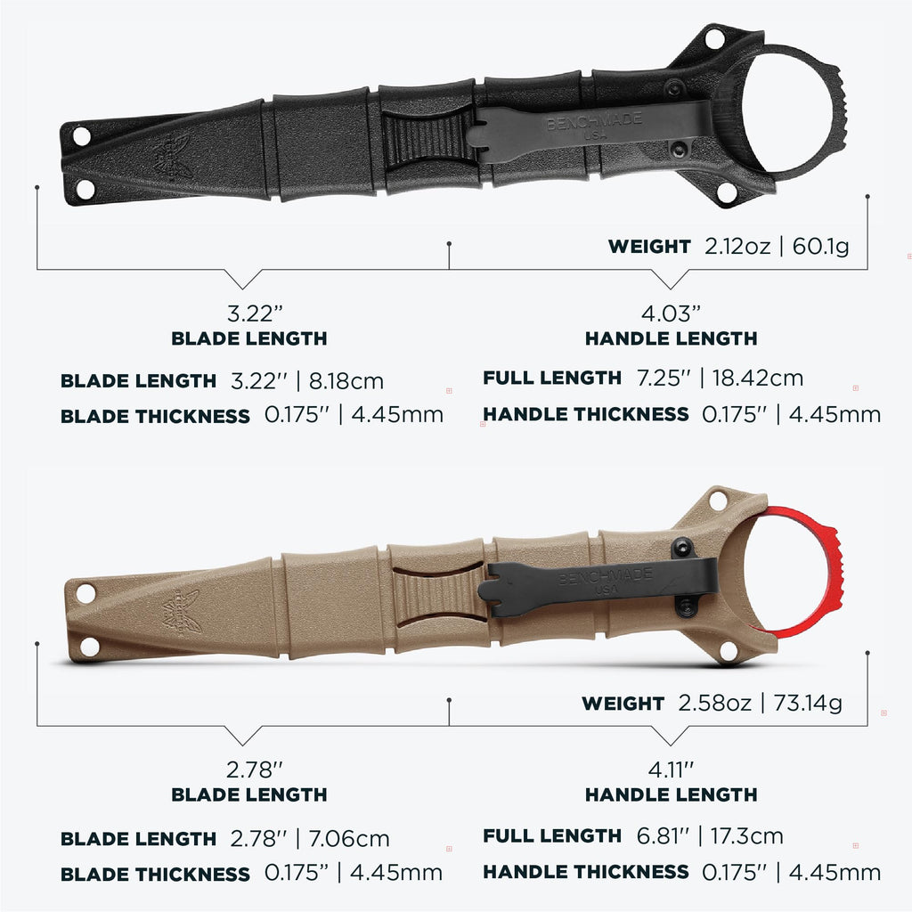 Benchmade - SOCP Knife, Double Edge Dagger Blade, Plain Edge, Black Handle