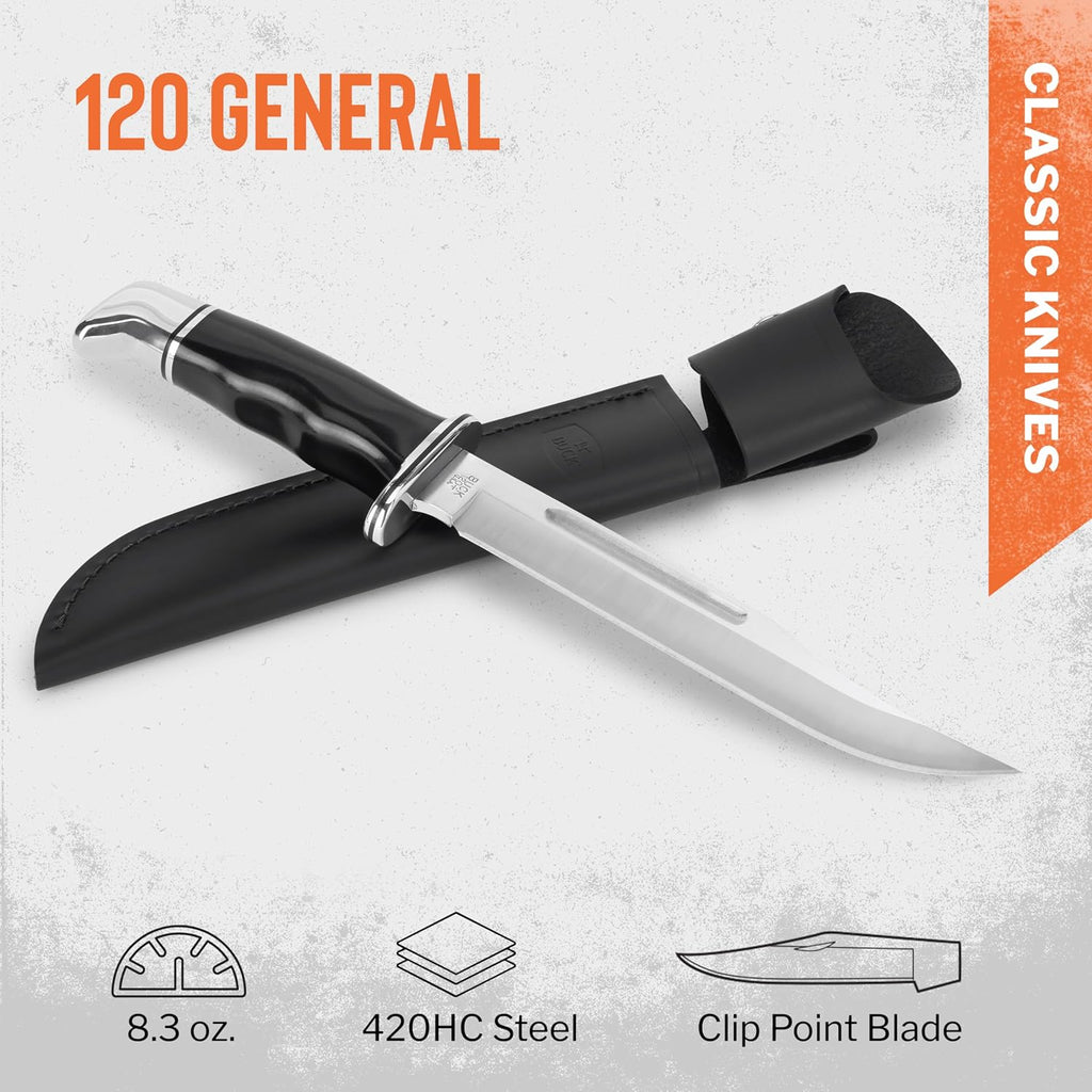 Buck Knives 120 General Hunting Knife with Sheath, Phenolic Handle, 8.3 oz