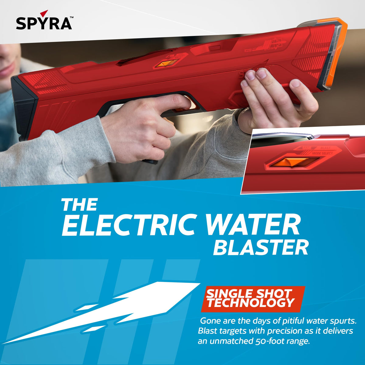 SPYRA Electric Water Blaster, Outdoor Squirt Gun for Pool Games, Blue