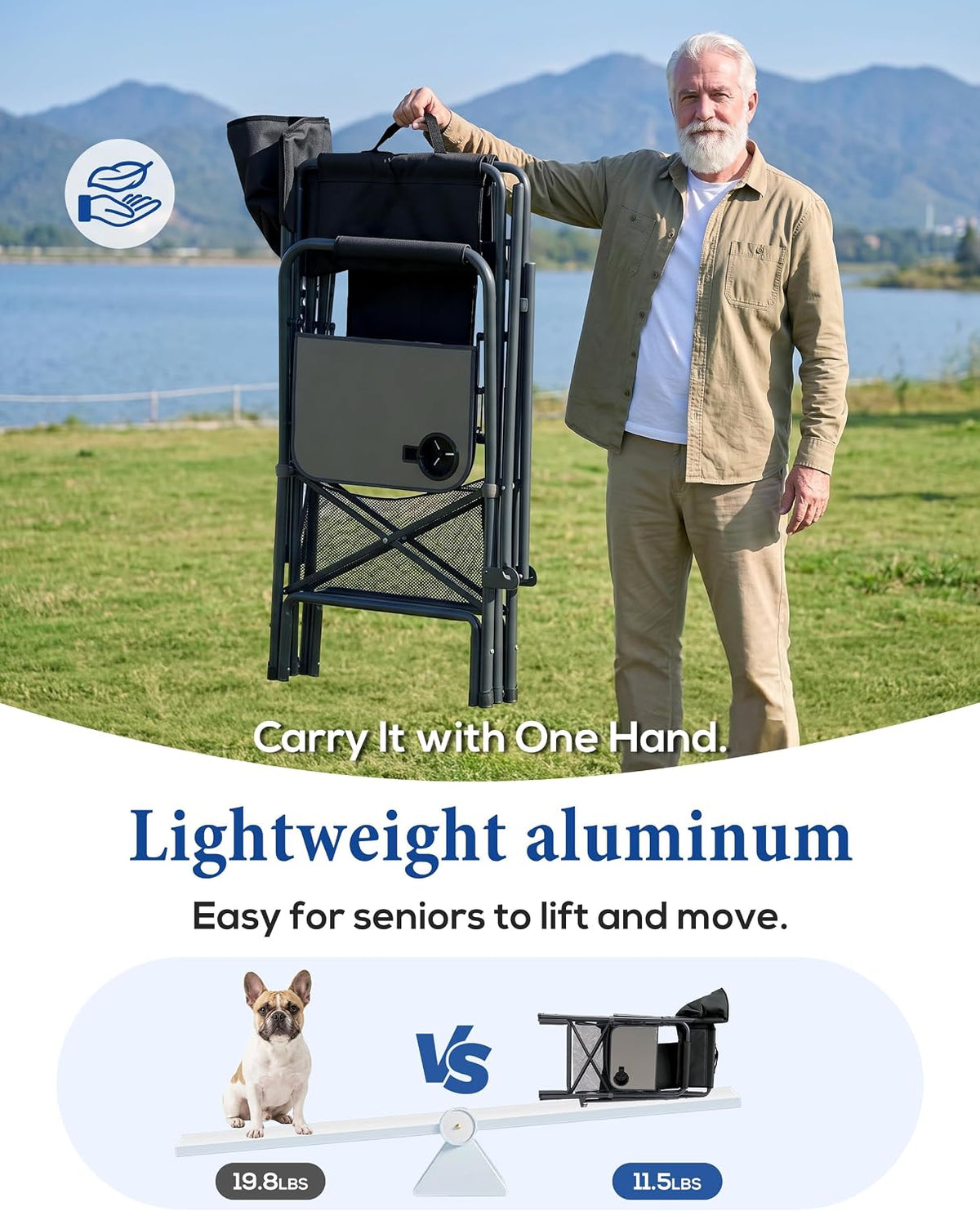 Aluminum Tall Camping Directors Chair 30.7" Seat Height, 400lbs Load