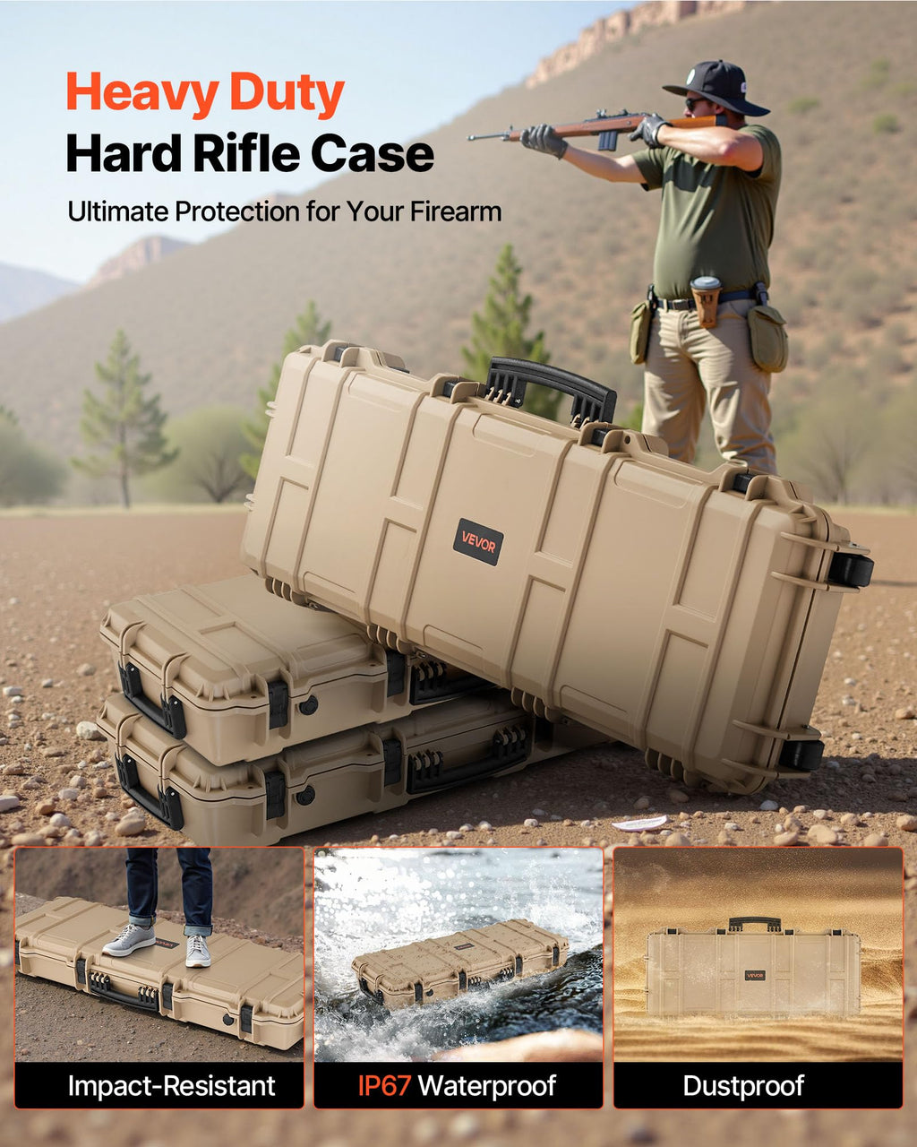 VEVOR Rifle Case, Rifle Hard Case with 4 Layers Fully-protective Foams, Lockable Hard Gun Case with Wheels, IP67 Waterproof & Crushproof, for Rifles or Shotguns