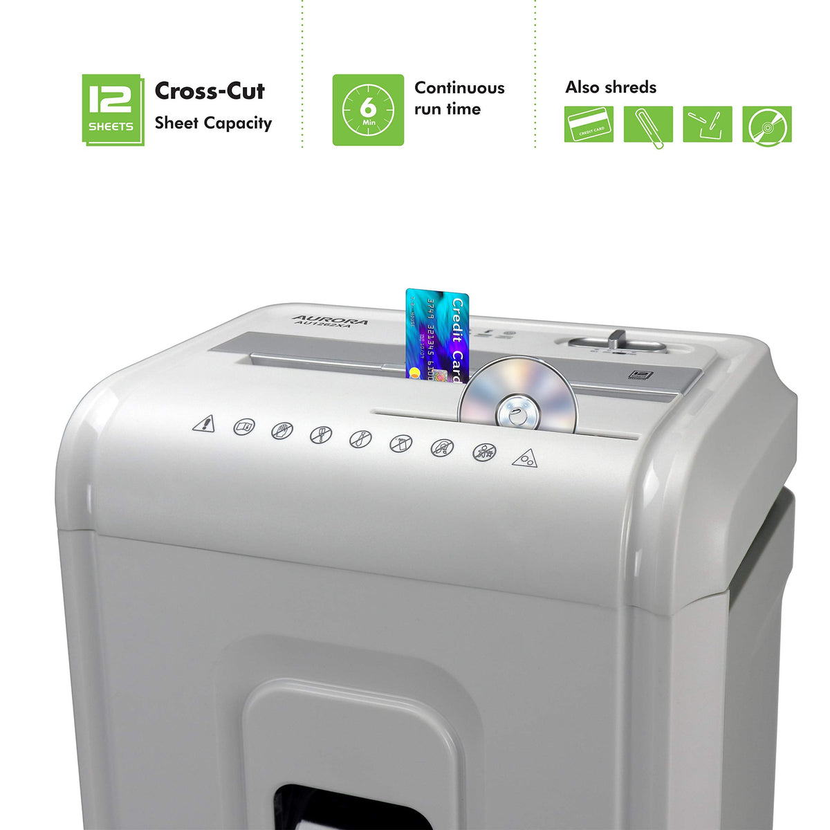 Aurora AU1260XA Anti-Jam 12-Sheet Crosscut Paper and CD/Credit Card Shredder