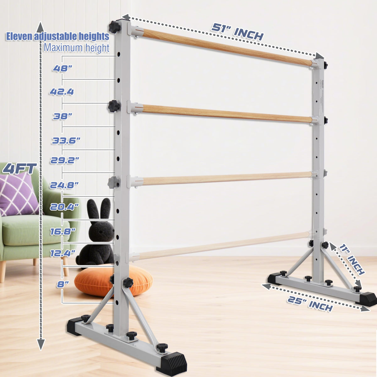 FC FUNCHEER Adjustable Ballet Barre,Portable Dance bar,Fitness Equipment for Dance & Balance Excercise,Super Sturdy for Balance Workout,Weight Limit 250 LBS
