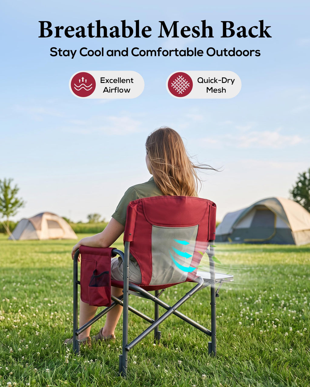 Aluminum Tall Camping Directors Chair 30.7" Seat Height, 400lbs Load