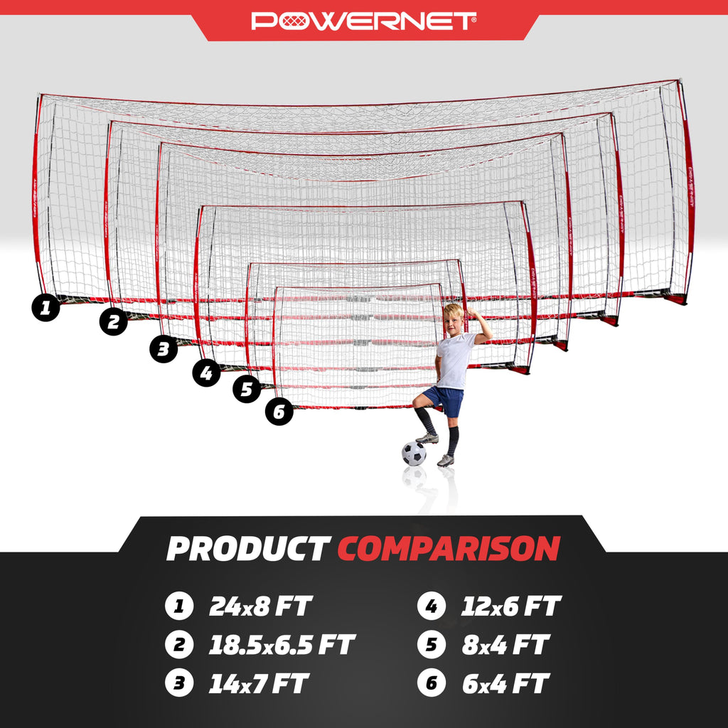 PowerNet Soccer Goal for Backyard, 3Mx2M / 6x4 / 8x4 / 12x6 / 14x7 /18.5x6.5 / 21x7 / 24 x 8 Portable Soccer Net, Sports & Outdoors Training Equipment, Quick Setup 1 Goal & Zipper Storage Bag