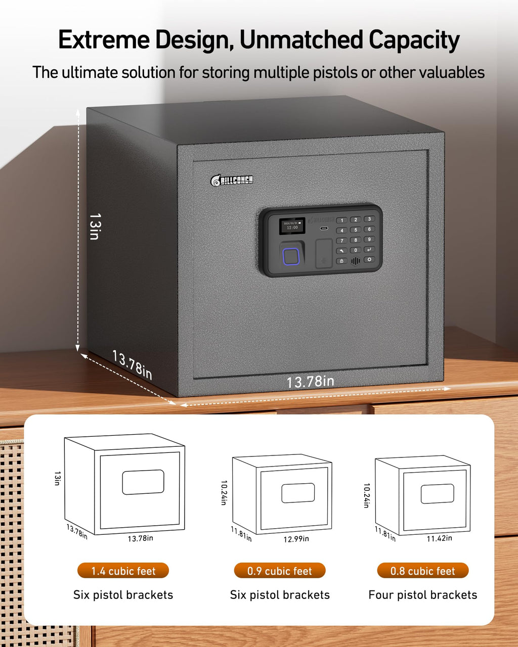 Billconch Smart Gun Safe for Multiple Pistols - Automatic Lock Safe Box