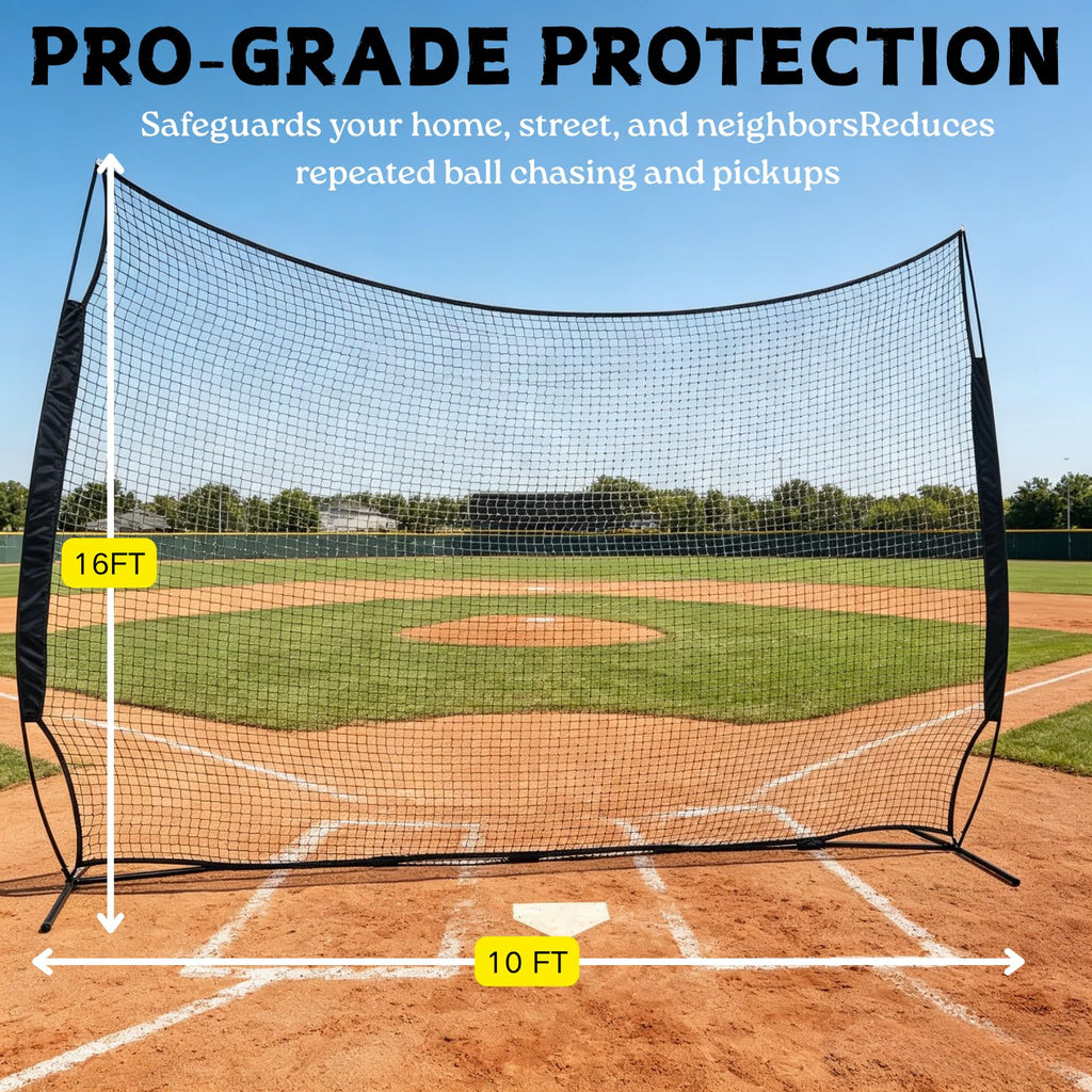 16x10FT Barricade Backstop Net â Heavy Duty All-Ball Sports Barrier Netting, Portable Lacrosse Backstop Net with Carry Bag