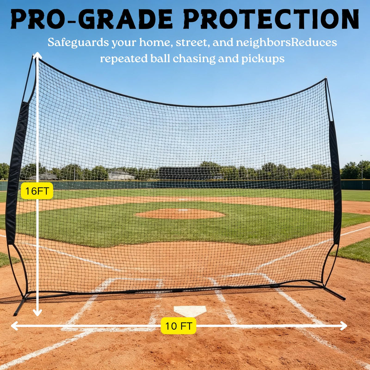 16x10FT Barricade Backstop Net â Heavy Duty All-Ball Sports Barrier Netting, Portable Lacrosse Backstop Net with Carry Bag