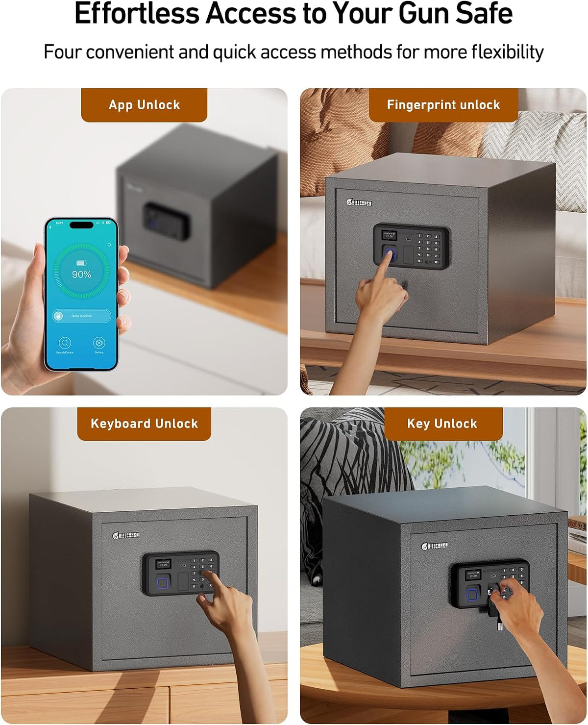 Billconch Smart Gun Safe for Multiple Pistols - Automatic Lock Safe Box