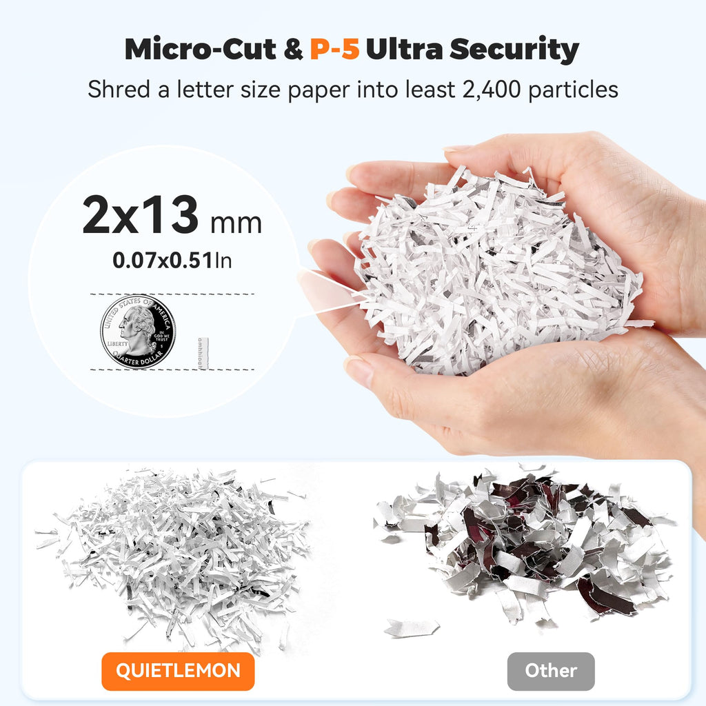 150-Sheet Paper Shredder Heavy Duty, Micro Cut and CDs/Cards, P5 Ultra Security, 60 Min Non Stop Shredder for Home Office, 5.3 Gallon Bin with Wheels, <60 dB (OL289)