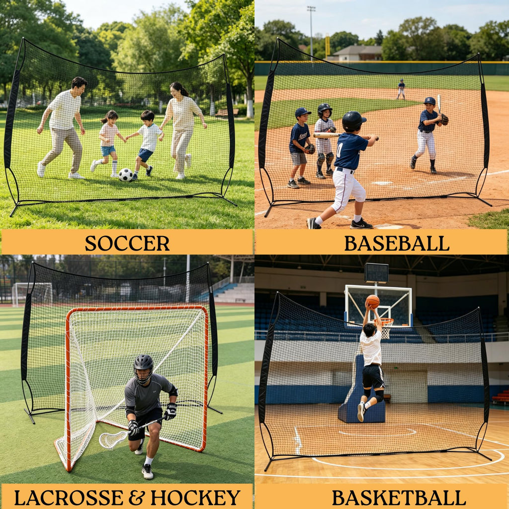 16x10FT Barricade Backstop Net â Heavy Duty All-Ball Sports Barrier Netting, Portable Lacrosse Backstop Net with Carry Bag