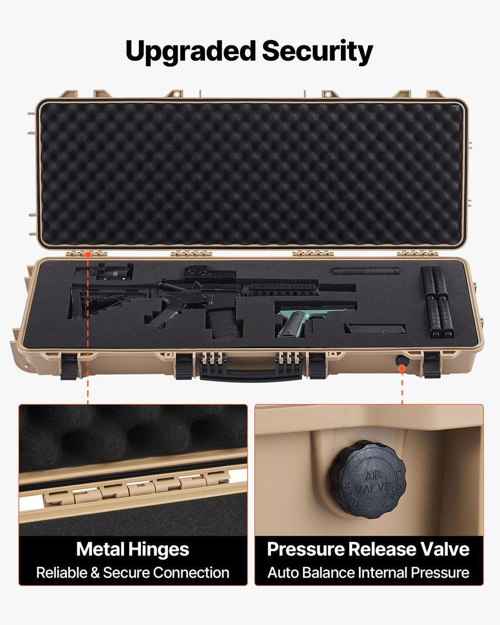 VEVOR Rifle Case, Rifle Hard Case with 4 Layers Fully-protective Foams, Lockable Hard Gun Case with Wheels, IP67 Waterproof & Crushproof, for Rifles or Shotguns